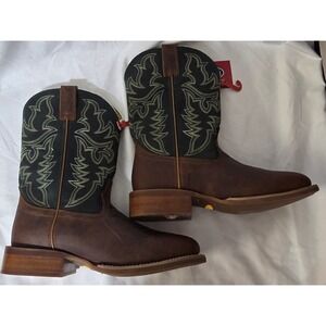 Justin Men's Green Cowhide Western Work Boots Square Toe Vibram FN7352 11D